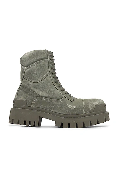 Balenciaga Men's Strike Bootie Lace-up Canvas Ankle Boots In Kaki