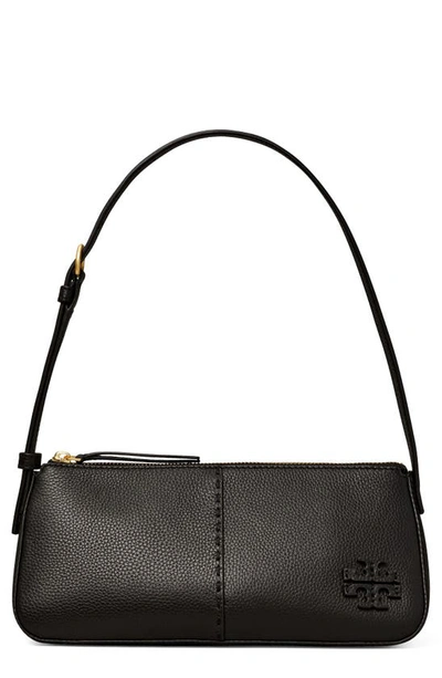 Tory Burch Mcgraw Pebble Leather Wedge Shoulder Bag In 블랙