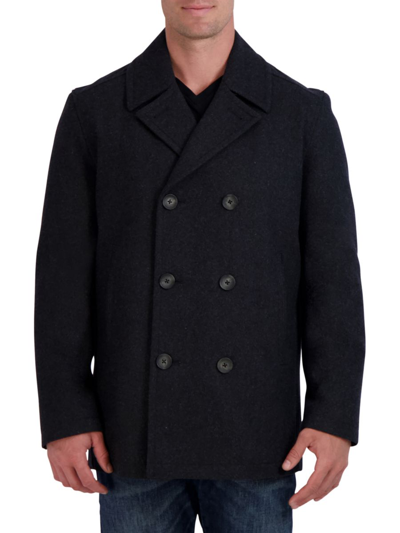 Nautica Men's Wool-blend Double-breasted Peacoat In Charcoal
