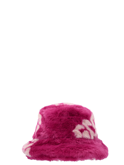 Gcds Faux Fur Logo Bucket Hat In Fuchsia