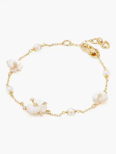 Kate Spade Gold-tone Cubic Zirconia, Imitation Pearl & Mother-of-pearl Flower Scatter Bracelet In Metal