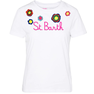 Mc2 Saint Barth Woman Cotton T-shirt With Embroidery In White