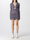 Isabel Marant Purple Celina Short Dress In Silk With Flowers In Violet