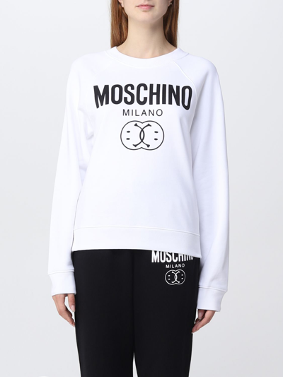 Moschino Couture Double Smiley Cotton Sweatshirt In White