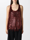 Etro Scoop Neck Fringe Hem Embellished Tank Top In Burgundy