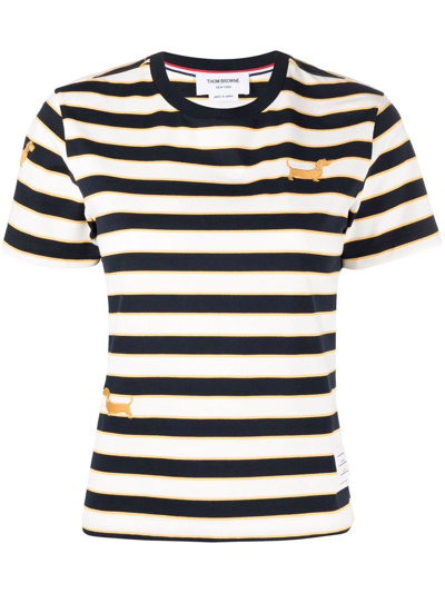 Thom Browne Embroidered Hector Stripe Short Sleeve T-shirt In Blue