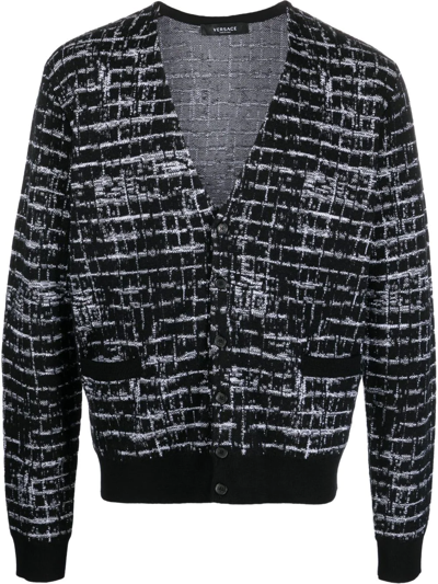 Versace Metropolitano Check Cardigan, Male, Black+print, 50