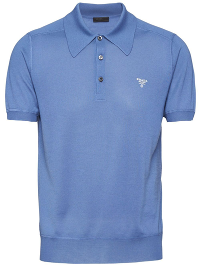 Prada Cashmere Polo Shirt In Avio