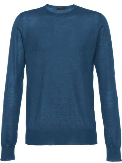 Prada Crew Neck Cashmere Jumper In Blue