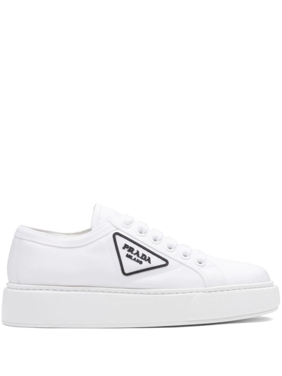 Prada Triangle Patch Low-top Sneakers In Bianco