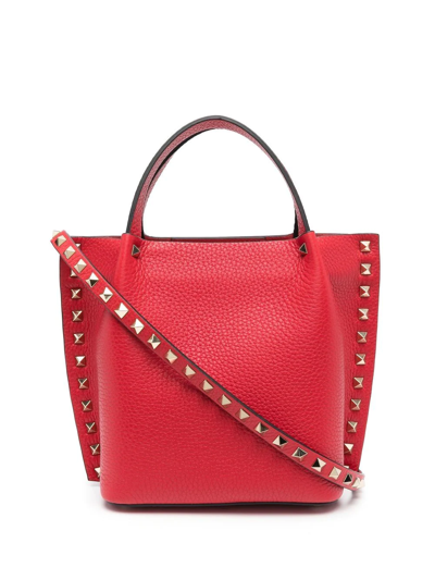Valentino Garavani Rockstud Small Leather Tote Bag In Red