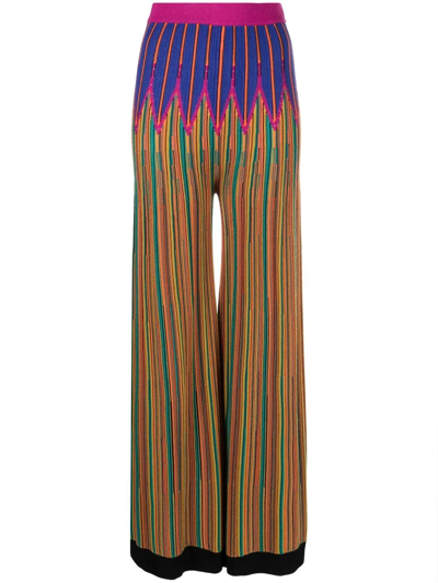 Forte Forte Knitted Abstract-stripe Trousers In Blue