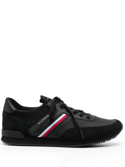 Tommy Hilfiger Iconic Mix Running Sneakers With Side Stripe Logo In Black