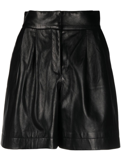 Alberta Ferretti Pleated Leather Shorts In Nero