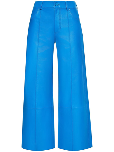 Oscar De La Renta Cropped Leather Wide-leg Pants In Blue