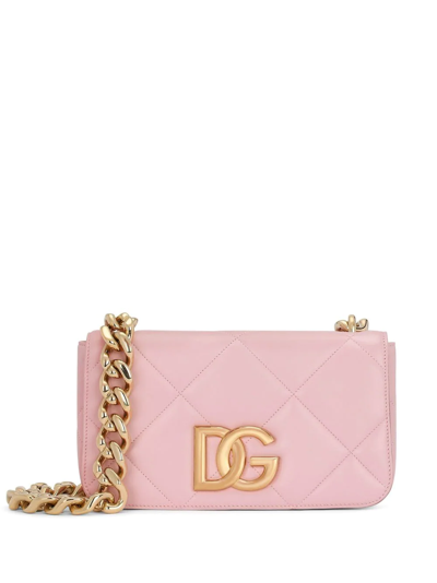 Dolce & Gabbana Logo-plaque Quilted Crossbody Bag In Pink