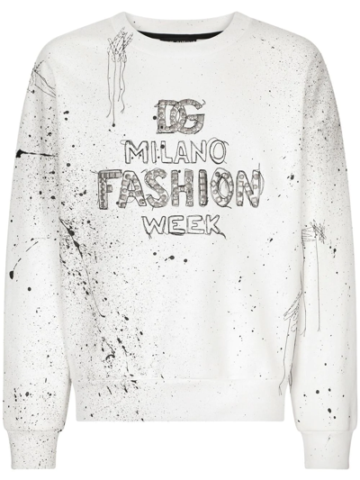 Dolce & Gabbana Studded-logo Cotton Sweatshirt In White