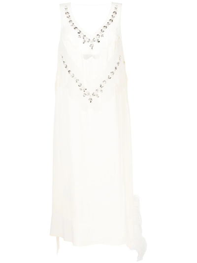 Simone Rocha Crystal-embellished Silk-panelled Shirt-dress In White