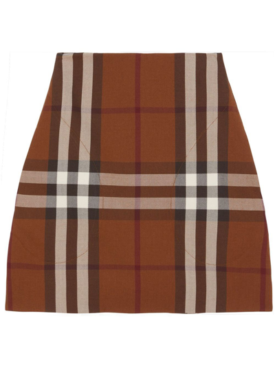 Burberry Teodora Wool & Cotton Check Mini Skirt In Brown