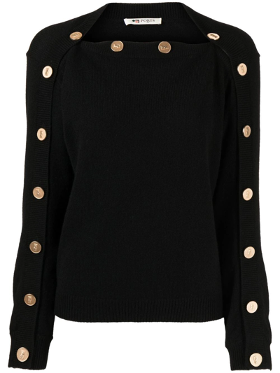 Ports 1961 Decorative-button Cashmere-blend Jumper In Black