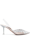 AQUAZZURA CRYSTAL-EMBELLISHED CLEAR STILETTO PUMPS