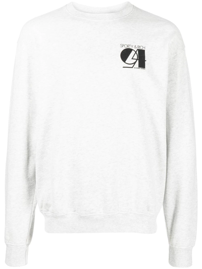Sporty And Rich Logo-print Cotton-blend Sweatshirt In Grey
