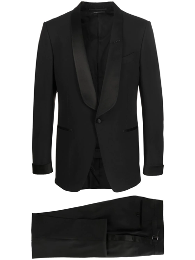 Tom Ford Silk-trim Single-breasted Suit In Blue