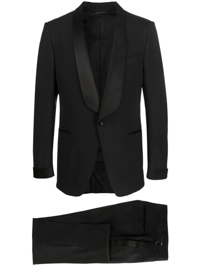 Tom Ford Silk-trim Single-breasted Suit In Black
