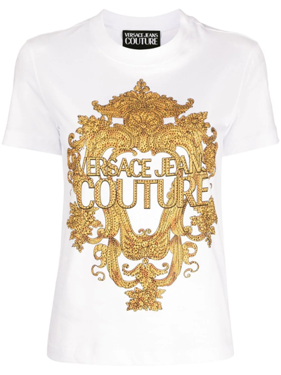 Versace Jeans Couture Baroque Logo-embroidered T-shirt In White