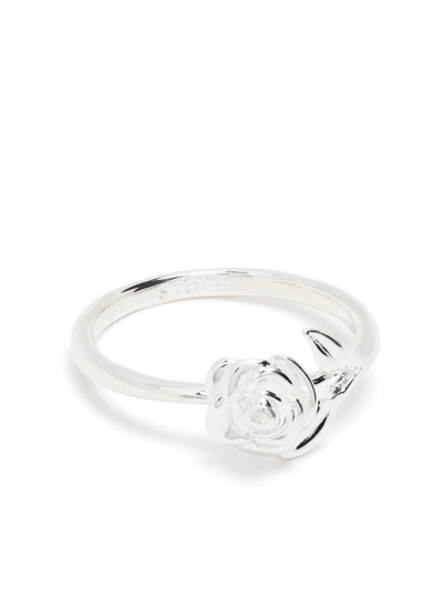 Stolen Girlfriends Club Stem Rose Sterling-silver Ring In Silber