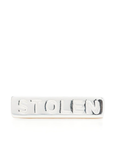 Stolen Girlfriends Club Tiny Stolen Bar Earrings In Metallic