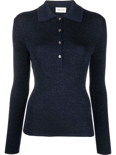 P.a.r.o.s.h Glitter Ribbed-knit Polo Top In Blue