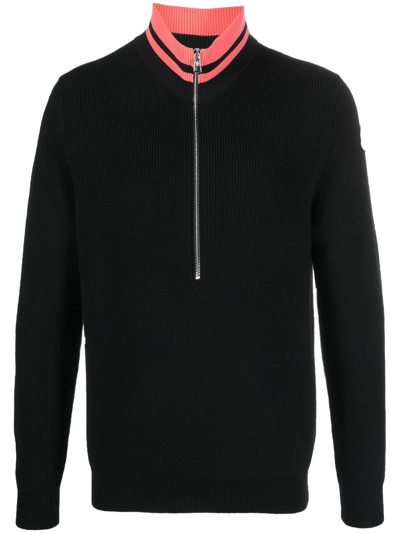 Moncler Striped-collar Ribbed-wool Sweater In Black
