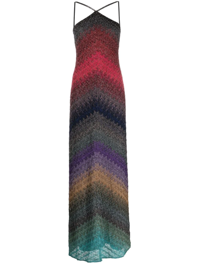 Missoni Halterneck Metallic-knit Maxi Dress In Dark Multicolor