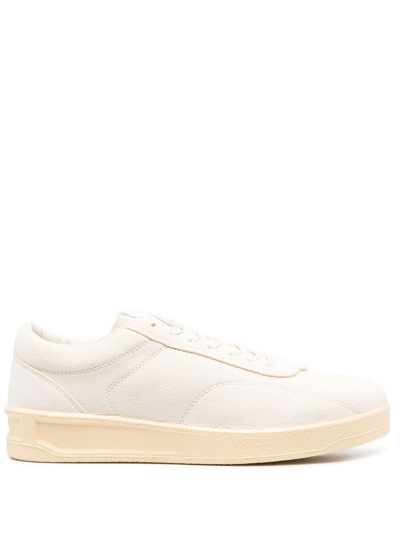 Jil Sander Lace-up Leather Sneakers In White