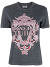 Versace Jeans Couture Embellished Baroque-print T-shirt In Grau