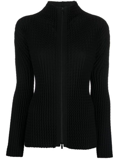 Issey Miyake Ribbed-knit Zip Cardigan In Black