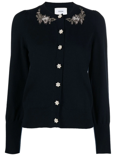 Erdem Wool-blend Embellished Catriona Cardigan In Navy