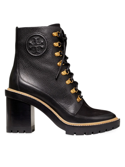 Tory Burch Women's Miller Lug-sole Leather Hiking Boots In Black