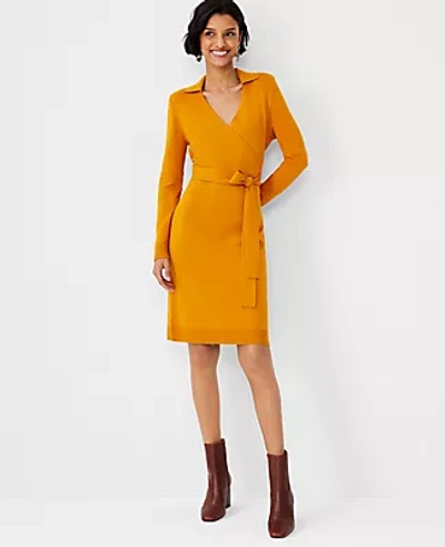 Ann Taylor Polo Wrap Sweater Dress In Early Harvest