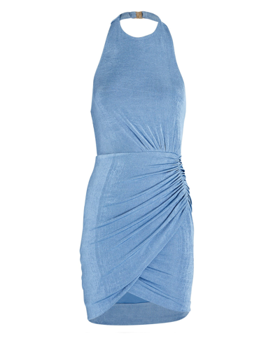Significant Other Yarna Ruched Halter Mini Dress In Blue-lt