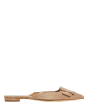 Manolo Blahnik Maysale Buckled Suede Point-toe Flats In Beige