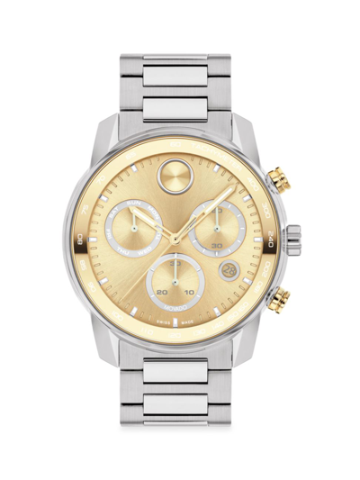 Movado Men's Swiss Chronograph Bold Verso Stainless Steel Bracelet Watch 44mm In Gold/silver