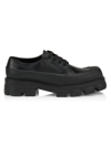 Prada Brushed Derby Leather Loafers In Nero