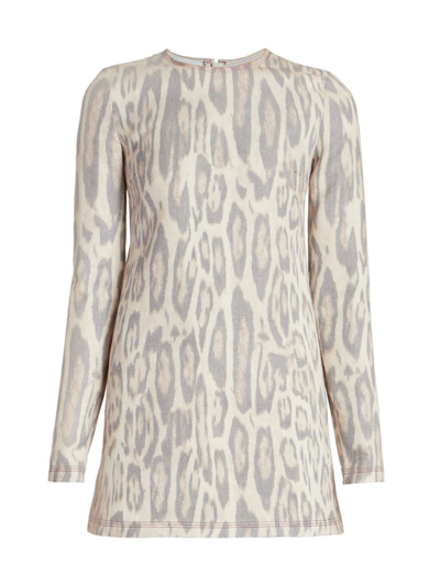 Giambattista Valli Leopard-print Denim Minidress In Ivory Brown