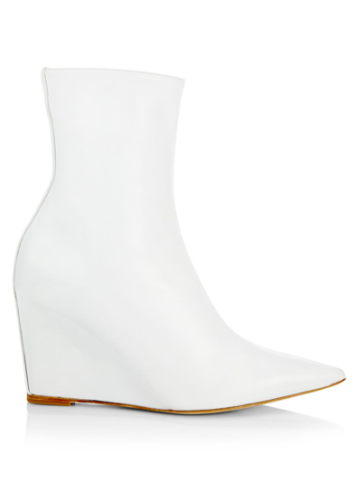 Bettina Vermillon Frankie Leather Wedge Boots In White