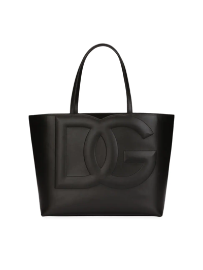 Dolce & Gabbana Dg Logo Leather Tote In Black