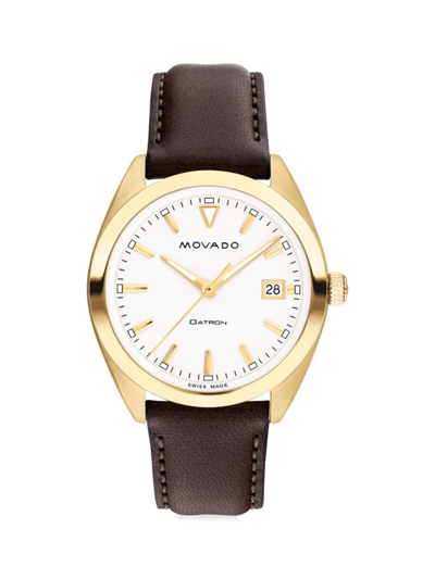 Movado Men's Heritage Datron Swiss Quartz Chocolate Genuine Leather Strap Watch 39mm In White