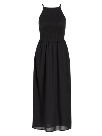 Joie Lory Smocked Linen Midi Dress In Black