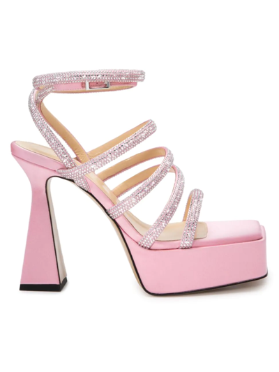 Mach & Mach Sydney Embellished Satin Platform Sandals In Pink